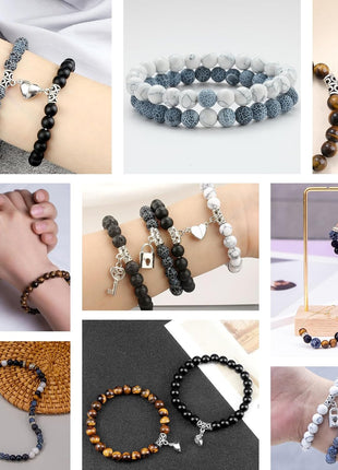 Mchruie Stone Beads for Jewelry Making, Charm Bracelet Making Kit, 450Pcs Beads for Bracelets Making Kit DIY Magnetic Bracelets for Couples Lovers