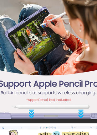 Fintie Clear Case for iPad Air 11-inch & iPad Air 5th/4th Generation 10.9" | Hybrid Slim Design, Shockproof Cover with Transparent Back Shell & Pencil Holder, Viewing & Typing Angles, Lilac Purple