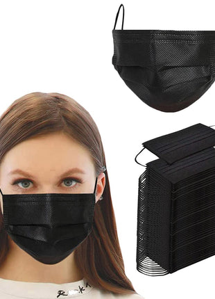 NNPCBT 100PCS 3 Ply Black Disposable Face Mask Filter Protection Face Masks