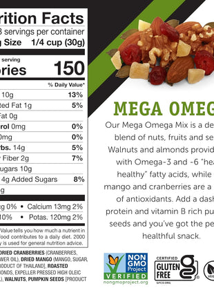 Power Up Trail Mix, Mega Omega Trail Mix, Non-GMO, Vegan, Gluten Free, No Artificial Ingredients, Gourmet Nut, 14 Ounce Bag