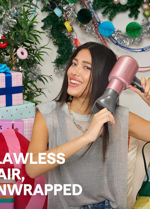 Wavytalk Hair Dryer, Blown Away Ionic Hair Dryer for Curly Hair with Diffuser, 1875W Fast Drying Blow Dryer with Ceramic Technology, 3 Attachments for All Hair Types, Light and Quiet, Rose Gold