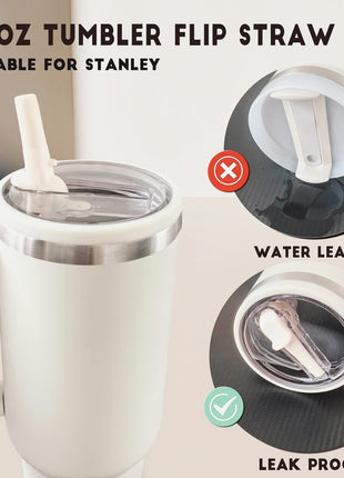 2 Pack Stanley Lid Replacement 40 oz, with Leak Proof and Flip Straw Lid, Stanley Cup Accessories, for Stanley Quencher H2.0 40 oz Tumbler (Only), BPA Free (Milk White)