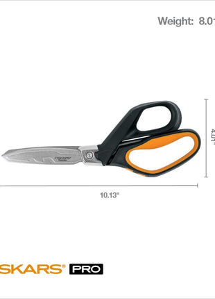 Fiskars Pro PowerArc Shop Shears, Heavy Duty Stainless Steel Scissor, Industrial Grade Tool for Building and Construction, 10 in, Orange/Black
