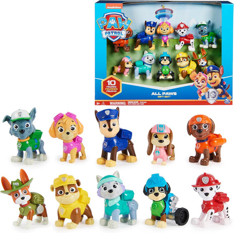 Paw Patrol 10th Anniversary All Paws On Deck 10 Figure Gift Pack | 10 Collectible Action Figures, Chase, Marshall, Rocky, Rubble, Zuma, Skye & More, Kids Toys for Boys & Girls Ages 3+