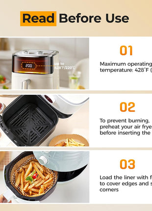 Air Fryer Paper Liners, 125Pcs Parchment Paper, Air Fryer Liners Disposable for Microwave, Non Stick Air Fryer Liner Square Free of Bleach (8IN)