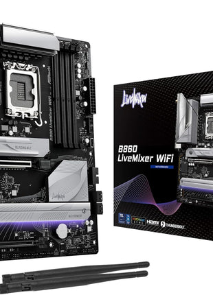 ASRock B860 Live Mixer WiFi 6E LGA1851 DDR5 ATX Motherboard Intel Core Ultra Series 2 12+1+1+1+1 Power Phase PCIe 5.0 x16 Thunderbolt 4 Wi-Fi 6E DDR5 8666+ (OC) 3x M.2 (Gen5/4) 2.5G LAN BIOS Flashback