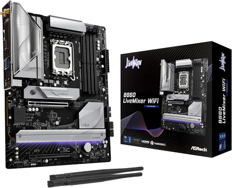 ASRock B860 Live Mixer WiFi 6E LGA1851 DDR5 ATX Motherboard Intel Core Ultra Series 2 12+1+1+1+1 Power Phase PCIe 5.0 x16 Thunderbolt 4 Wi-Fi 6E DDR5 8666+ (OC) 3x M.2 (Gen5/4) 2.5G LAN BIOS Flashback