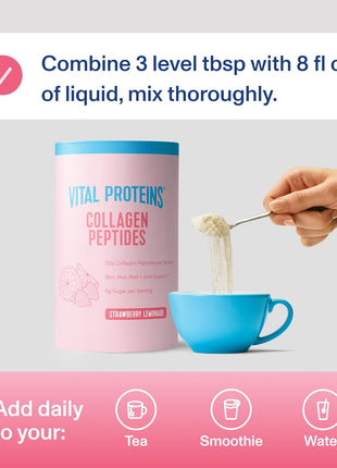 Vital Proteins Collagen Peptides Powder, Strawberry Lemonade, 11.34oz | Grass-Fed Collagen Peptides, Supports Hair Skin & Nails, Bones & Joints, Strawberry Lemonade Flavor, 14 Servings