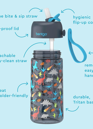 Bentgo Kids Water Bottle - Leak-Proof, Durable Tritan, BPA-Free 15 oz. Cup for Kids/Toddlers Ages 3+, Bite & Sip Spout, Carrying Handle & Dishwasher Safe for School, Sports, Daycare & Camp (Dinosaur)