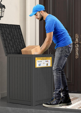 Package Delivery Box for Outside with Sign, 48 Gallon Storage with Lockable Secure, Large Double Wall Resin Outdoor Package Delivery Waterproof