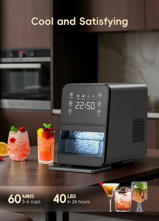 ecozy Nugget Ice Maker Countertop, Intuitive EcoScreen, 40lbs/24H Chewable Pebble Ice, 3lb Pull-Out Basket, Self-Cleaning, One-Touch Timer – Perfect for Home, Drinks & Cocktails