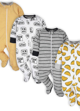 Onesies Brand baby boys 4-pack 'N Plays Footies and Toddler Sleepers, Blue Elephant, Newborn US