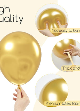 Awenztech 120pcs Metallic Gold Balloon Arch Kit, 18 12 10 5 inch Chrome Gold Latex Balloons Different Sizes Metallic Gold Balloon Garland for Graduation Engagement Wedding Birthday Party Decorations