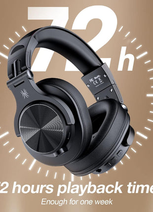 OneOdio A70 Bluetooth Over-Ear Headphones, Hi-Res Wired DJ Studio - Black | Wireless over-ear headphones with 72H playtime, 3.5mm/6.35mm wired jacks for studio monitoring, mixing, guitar, amp and PC