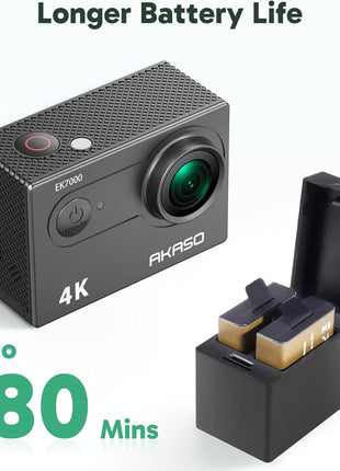 AKASO EK7000 4K30FPS 20MP WiFi Action Camera with EIS Ultra HD 131FT Waterproof Underwater Camera Remote Control 4X Zoom Support External Microphone Black
