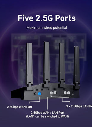GL.iNet GL-BE9300 (Flint 3) Tri-Band WiFi 7 Router, High-Speed 6GHz Gaming WiFi Router for Wireless Internet, Long Range, 5 x 2.5G VPN Routers for Fiber Optic Modem, Computer Routers, Home & Business