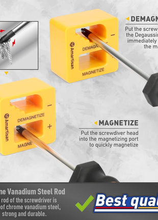 Magnetic Screwdrivers Set with Case, Amartisan 43-piece Includs Slotted, Phillips, Hex, Pozidriv,Torx and Precision Screwdriver Set, Magnetizer Demagnetizer Tools, Tools for Men