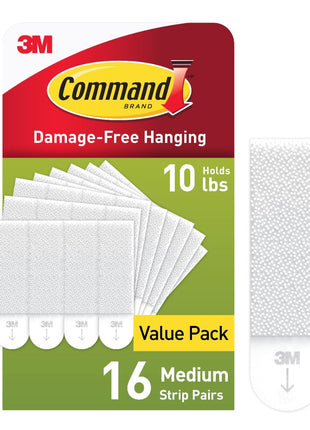 Command 10 lb Medium Picture Hanging Strips 16 Pairs (32 Command Strips), Damage-Free Hanging Picture Hangers, No Tools Wall Hanger for Home Decor, White Adhesive