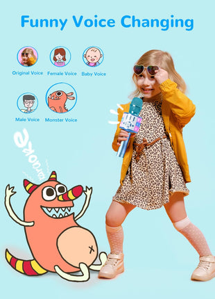 Amazmic Kids Karaoke Microphone Machine Toys for Girls Bluetooth Microphone with LED Light, Christmas Birthday Gift for Girls Boys 3-12+ Years Old (Blue)