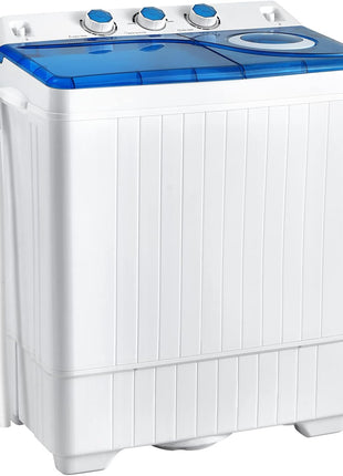 COSTWAY Portable Washing Machine, Twin Tub 26lbs Capacity Laundry Washer, 18lbs Washer and 8lbs Spinner Combo with Timer Knobs, Built-in Drain Pump, Compact Washer for Home Dorm Apartment, Blue+White