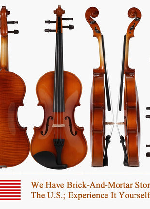 PHOENIX Violin 4/4 Full Size Kit, Violin Fiddle Set for Beginner Adults Student with Rosewood Bow Extra Strings & Bridge (Natural, 4/4)