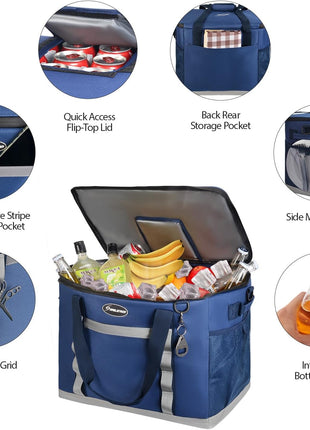 Maelstrom Collapsible Soft Cooler Bag,35/55/75 Cans Beach Cooler with Flip Top Lid, Ice Chest, Leakproof & Portable for Beach, Camping, Road Trips & Grocery Shopping