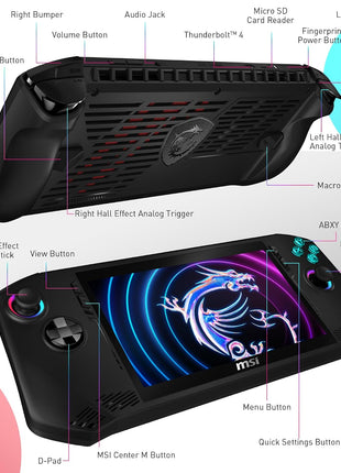 msi Claw PC Gaming Handheld: Intel Ultra 7-155H, 7 inch FHD 120Hz Display, 16GB LPDDR5, 1TB NVMe SSD, MicroSD Card Reader, Thunderbolt 4, Win 11 Home: Black A1M-050US