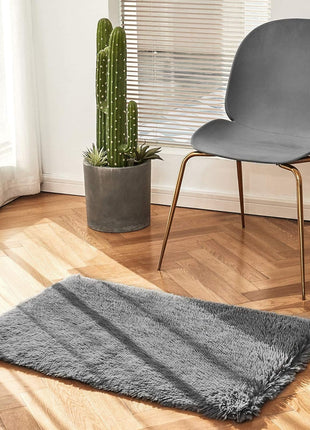 Ophanie Small Rug Non Slip Throw Bedside Area Rugs, Fluffy Soft Grey Mini Bedroom Carpet, Affordable Door Entryway Indoor Inside Front Entrance Dog 2x3 Mat with Over 99 pcs Pile fibers