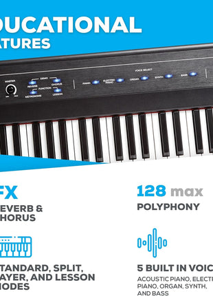 Alesis Recital ? 88 Key Digital Piano Keyboard with Semi Weighted Keys, 2x20W Speakers, 5 Voices, Split, Layer and Lesson Mode, Fx and Piano Lessons