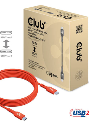 Club 3D CAC-1573 USB2 Type C to Type C Certified Bi-Directional Cable with 240W Charging, 480Mb Data Transmission EPR 2m - 6.56ft