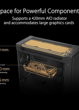 ASUS ProArt PA602 E-ATX PC Case 420mm Radiator Support, Dual 200mm Built-in Fans, Front Panel IR dust Indicator, Power Lock, Tool-Less PCIe mounting & GPU Holder, Front 20Gbps USB-C, 2 Year Warranty