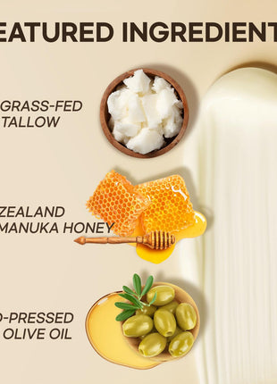 Crepey Skin Repair Cream - Tallow Honey Balm for Aging Skin with Raw Manuka Honey & Olive Oil - Advanced Crepe Fix Cream Face Moisturizer for Crepey, Mature, Dry Skin