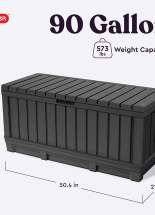 Keter Kentwood 92 Gallon Resin Deck Box-Organization and Storage for Patio Furniture Outdoor Cushions, Throw Pillows, Garden Tools and Pool Floats, Dark Grey