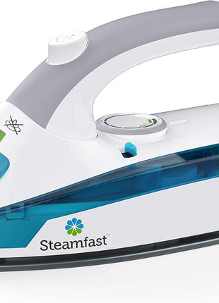 Steamfast SF-710 Mini Steam Iron, Non-Stick Sole Plate, Foldable Handle, 45 Second Heat Up Time, Cord Storage, Portable, 6-Foot Power Cord, Chemical-Free Steam Power, White