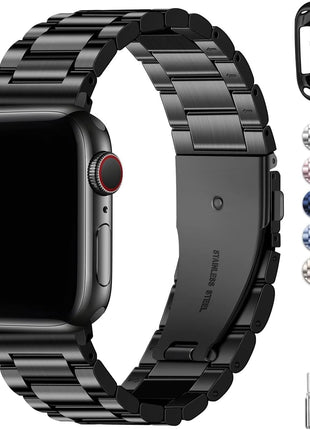 Fullmosa Band Compatible with Apple Watch 44mm 45mm 42mm, Stainless Steel iWatch Band for Apple Watch Se 2 Series 9/8/7/6/5/4/3/2/1(Black, 42mm/44mm/45mm)