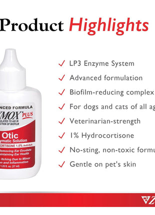Zymox Advanced Formula Otic Plus Enzymatic Ear Solution for Dogs and Cats with 1% Hydrocortisone, 1.25oz