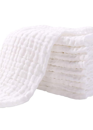 Yoofoss Muslin Burp Cloths for Baby 10 Pack 100% Organic Cotton Baby Washcloths for Boys Girls Large 20''X10'' Super Soft and Absorbent White