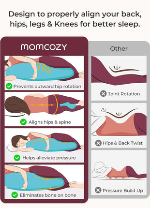 Momcozy J Shaped Pregnancy Pillow, Maternity Body Pillow for Side Sleepers | Cooling Body Pillow with Removable Cover for Head Neck Belly Support, Side Sleeper, Must-haves for Pregnant Women Grey