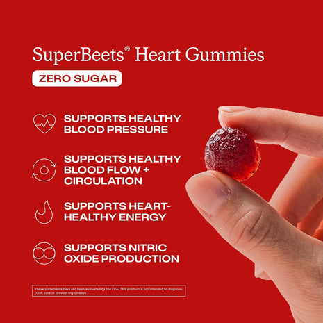 HumanN SuperBeets Heart Gummies Zero Sugar - Beet Gummy with Energy Support, Grape Seed Extract & Beetroot Powder - 60 Count (Pack of 3)