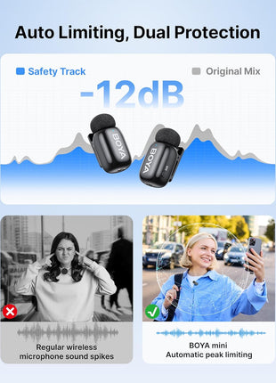 BOYA mini 2 Wireless Lavalier Microphones for iPhone 15/16/17 & Android, AI Noise Cancellation, App Control, 30H Battery Life with Charging Case, Lapel Microphone Wireless for Video Recording Vlogging