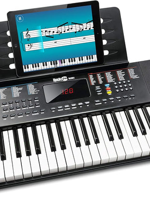 RockJam Compact 61 Key Keyboard with Sheet Music Stand, Power Supply, Piano Note Stickers & Simply Piano Lessons