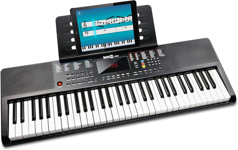 RockJam Compact 61 Key Keyboard with Sheet Music Stand, Power Supply, Piano Note Stickers & Simply Piano Lessons