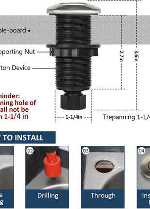 Garbage Disposal Air Switch Kit Sink Top Waste Disposal Long Stainless Steel Brushed Nickel On/Off Air Button Food and Waste Disposals Part by Etoolcity