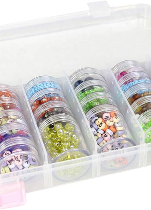 Everything Mary 28-Jar Bead Storage Organizer – Large Clear Case for Diamond Painting, Jewelry & Craft Beads – Durable Plastic Box with Screw-Top Jars for Diamond Art & Small Supplies
