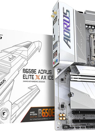 GIGABYTE B650E AORUS Elite X AX ICE AMD AM5 ATX Motherboard, Support Ryzen 9000/8000/7000 Series, DDR5, 12+2+2 Power Phase, 3X M.2, PCIe 5.0, USB-C, WIFI6E, 2.5GbE, EZ-Latch, Q-Flash, RGB Fusion