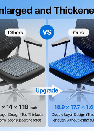 Gel Seat Cushion, Cooling seat Cushion (Super Large & Thick), Breathable Honeycomb Design Absorbs Pressure Points Seat Cushion, Gel Cushion for Office Chair, Home Car seat Cushion for Wheelchair