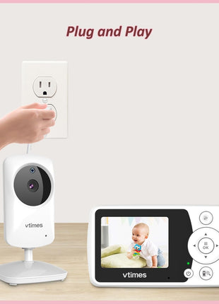 VTimes Baby Monitor with Camera and Audio, No WiFi, 2.4" LCD Screen, Two-Way Talk, Portable, Night Vision, 1000ft Range, Temperature Sensor, Alarm and Lullaby, for Baby Shower