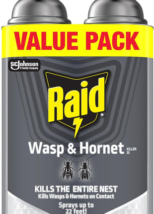 Raid Wasp & Hornet Killer Spray, Bug Killer Kills the Entire Nest, 14 Oz, 2 Count