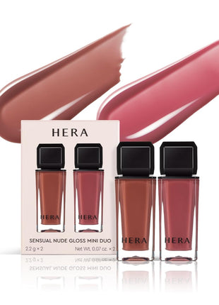HERA Sensual Nude Lip Gloss Mini Duo #462 SPEECHLESS + #380 CHERISH | Volumizing Sheer & Glossy Finish, Non-sticky, Moisturizing and Hydrating, Signature Shades, Mini Size Duo for Gift, 0.07 oz.× 2EA