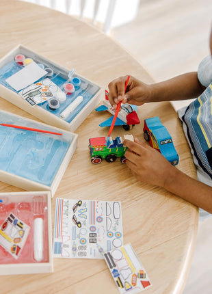 Melissa & Doug Decorate-Your-Own Wooden Craft Kits Set - Plane, Train, and Race Car